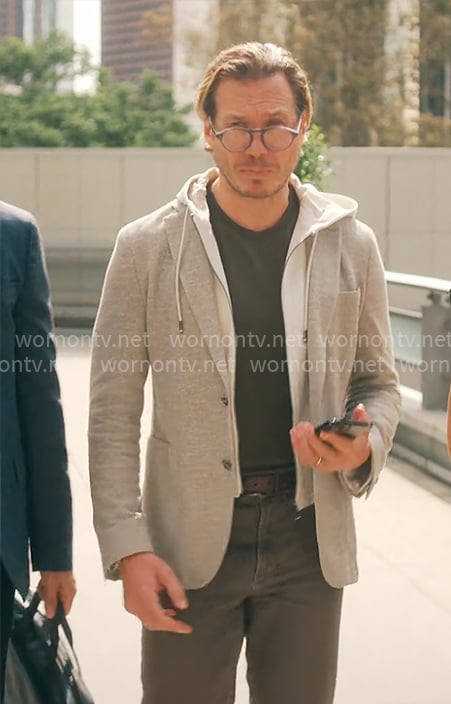 Ness’s grey hoodie blazer on Running Point