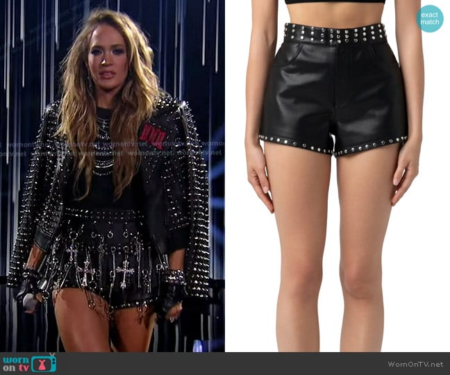 Blank NYC The Barrow Studded Faux Leather Shorts worn by Carrie Underwood on American Idol