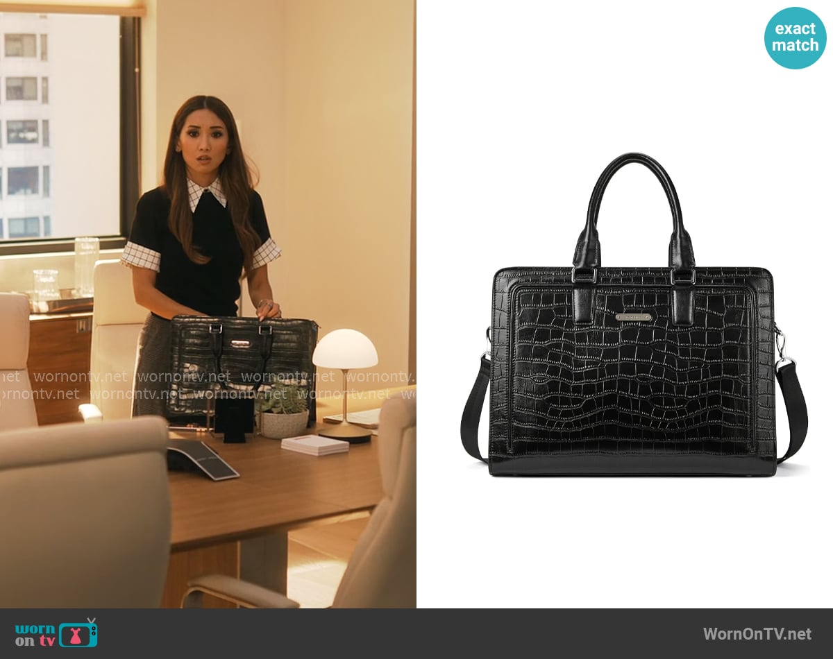 Bostanten Carol Briefcase in Crocodile Pattern worn by Ali Lee (Brenda Song) on Running Point