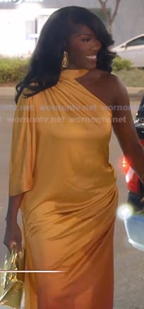 Bozoma’s orange one-shoulder ombre dress on The Real Housewives of Beverly Hills