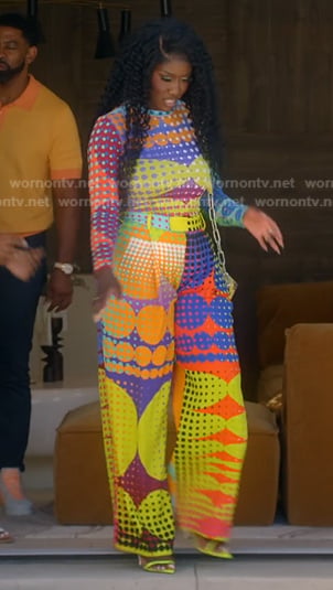 Bozoma’s polka dot mesh top and pants on The Real Housewives of Beverly Hills