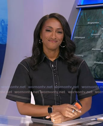 Brittany’s black shirtdress with white stitching on Good Morning America