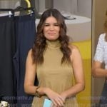 Kathy Buccio’s beige asymmetric hem top and pants on Good Morning America