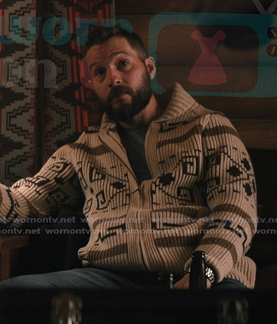 Cal’s beige knit cardigan on Marshals