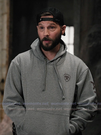 Cal’s grey print hoodie on Marshals