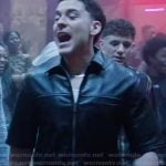 Caleb’s black leather jacket on Abbott Elementary