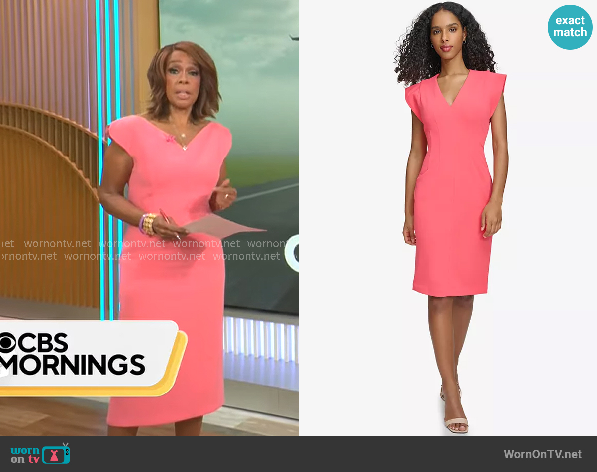 Calvin Klein Extended-Shoulder V-Neck Dress worn by Gayle King on CBS Mornings