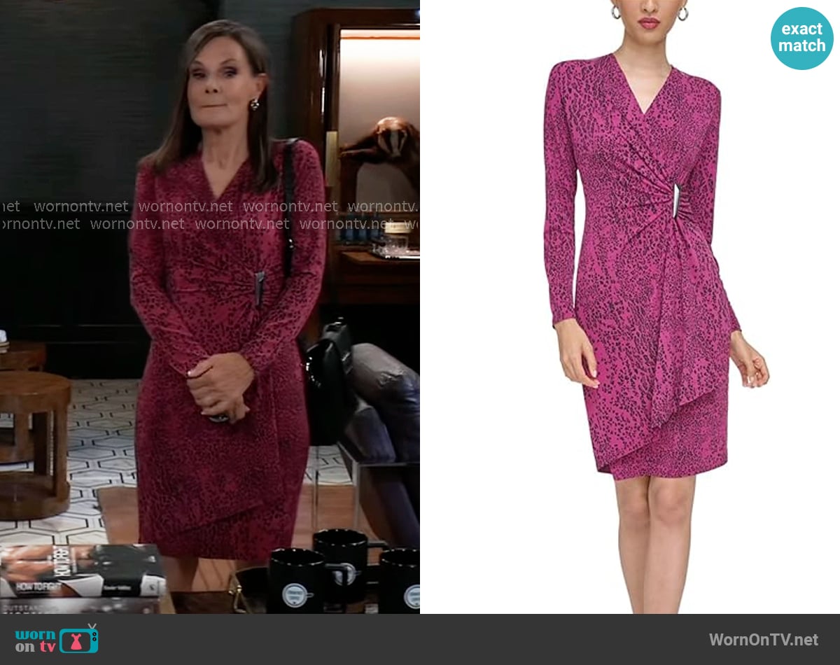 Calvin Klein Print Matte Jersey V-Neck Dress worn by Lucy Coe (Lynn Herring) on General Hospital