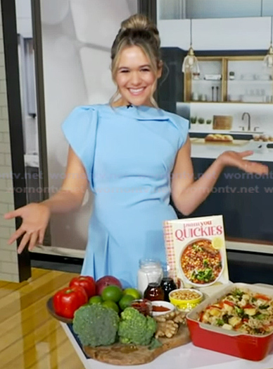 Carleigh Bodrug’s blue draped mini dress on Good Morning America