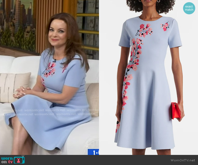 Carolina Herrera Floral Jacquard Midi Dress worn by Kimberly Williams-Paisley on Good Morning America