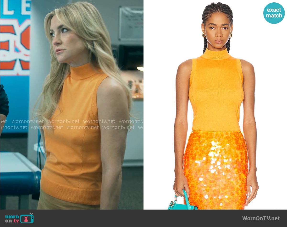 Carolina Herrera Mock Neck Top in Marigold worn by Isla Gordon (Kate Hudson) on Running Point