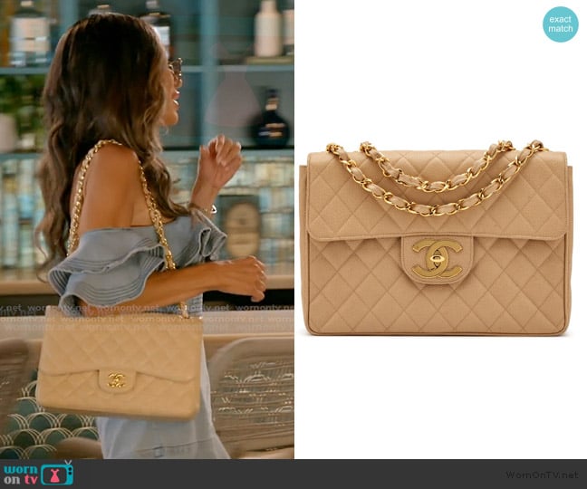 Chanel Beige Quilted Caviar Jumbo Classic Single Flap Bag Oversize Bag worn by Rulla Nehme Pontarelli on The Real Housewives of Rhode Island
