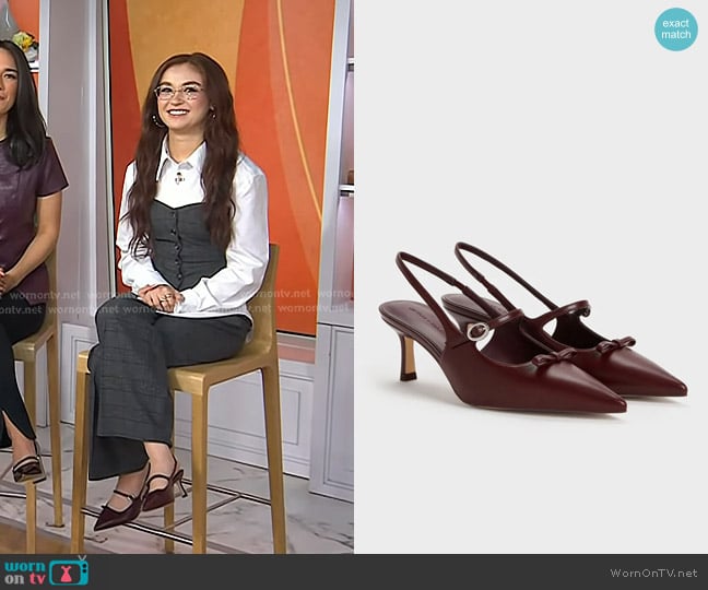 Charles & Keith Sonali Bow Slingback Pumps in Burgundy worn by Anna Cathcart on Today