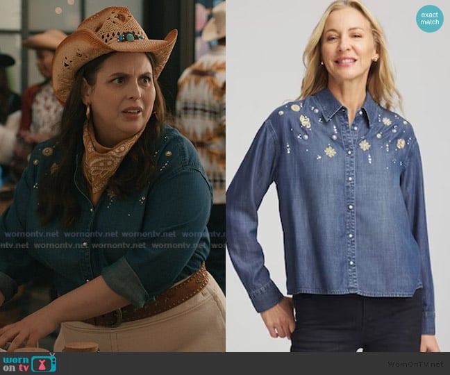 Chico's Embellished Tencel Collar Shirt worn by Rachel (Beanie Feldstein) on Elsbeth