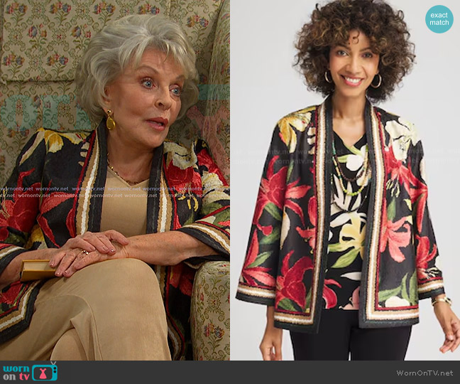 Chico's Travelers™ Collection Tropical-Lily Crushed Jacket worn by Julie Olson Williams (Susan Seaforth Hayes) on Days of our Lives