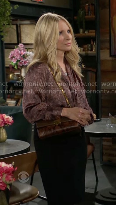 Christine’s brown croc print blouse on The Young and the Restless