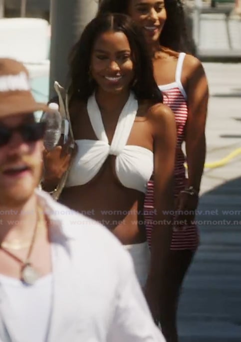 Ciara’s white halter top and skirt on Summer House