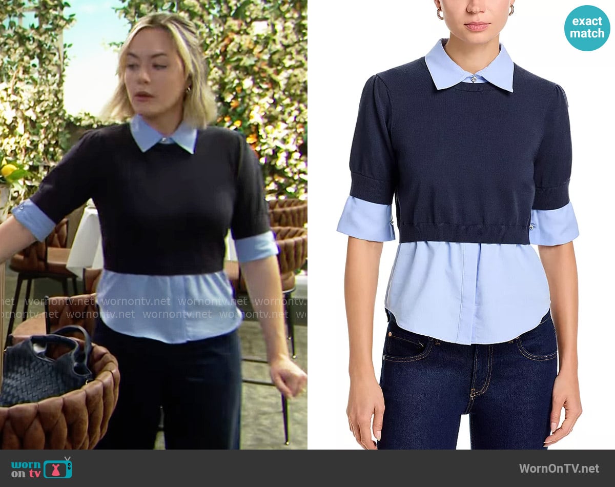 Cinq a Sept Capucine Top in Navy / Rain worn by Hope Logan (Annika Noelle) on The Bold and the Beautiful