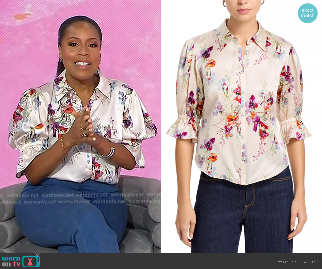 Cinq a Sept Fiona Top in Oatmilk Multi worn by Sheinelle Jones on Today