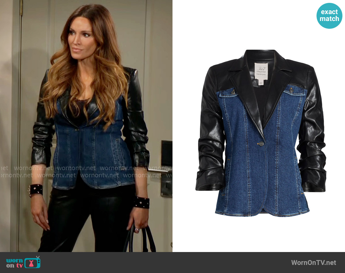 Cinq a Sept Remmy Faux-Leather Panel Blazer worn by Riza Thomson (Tina Casciani) on The Young and the Restless