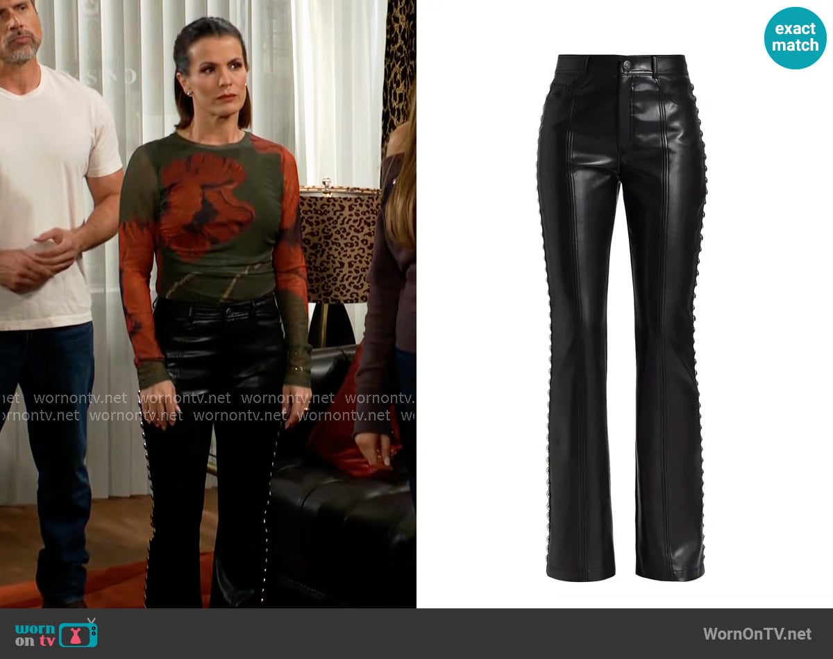 Cinq a Sept Shailene Studded Faux Leather Pants worn by Chelsea Lawson (Melissa Claire Egan) on The Young and the Restless