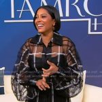 Tamron’s black sheer check dress on Tamron Hall Show