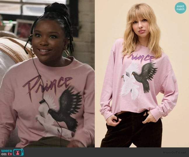 Day Dreamer LA Prince and The Revolution Crop worn by Erika (Courtney Taylor) on Abbott Elementary
