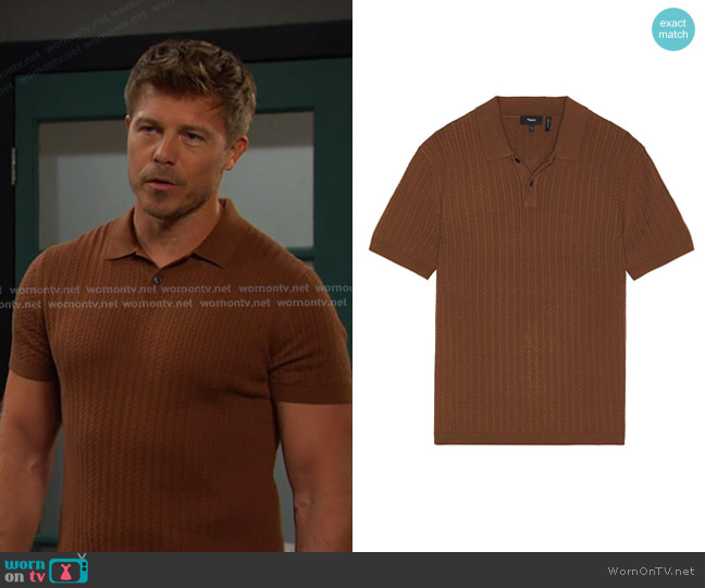 Deep Tobacco by Theory Ribbed Polo worn by Jeremy Horton (Michael Roark) on Days of our Lives