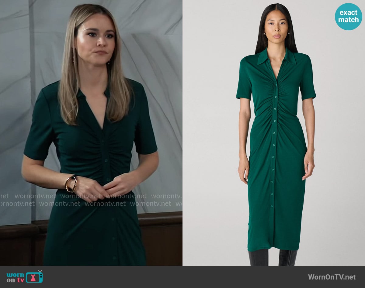 Diane von Furstenberg Zoey Dress in Evergreen worn by Jacinda Bracken (Paige Herschell) on General Hospital