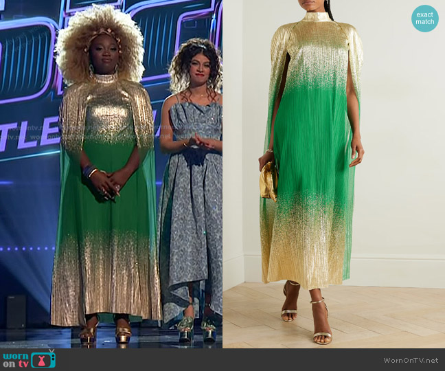 Dima Ayad Metallic Plissé-tulle Gown and Cape Set worn by Alexia Jayy on The Voice