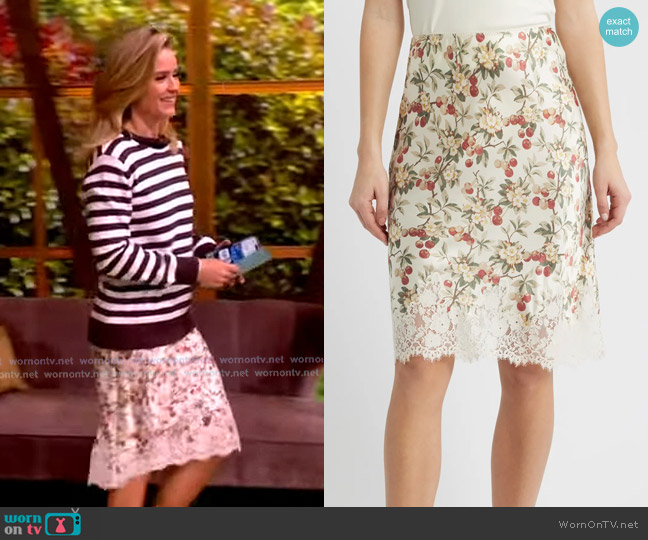 Doen Elowette Floral Lace Hem Silk Skirt worn by Sara Haines on The View