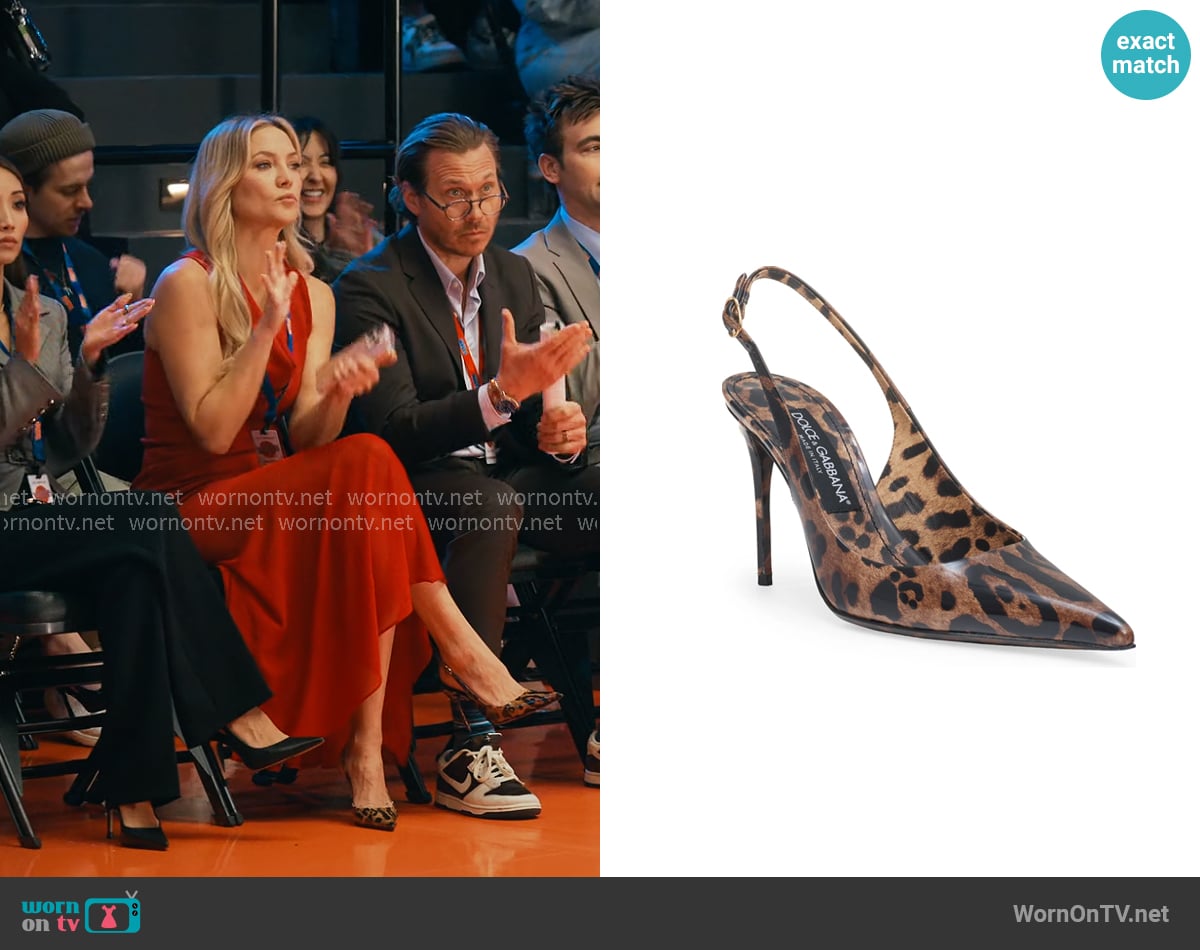 Dolce & Gabbana Leopard Print Pointed Toe Slingback Pump worn by Isla Gordon (Kate Hudson) on Running Point