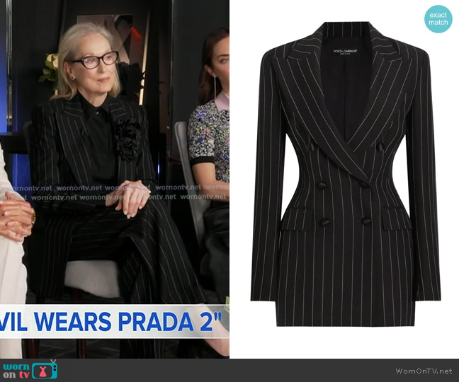 Dolce & Gabbana Striped Double-breasted Blazer worn by Meryl Streep on Good Morning America