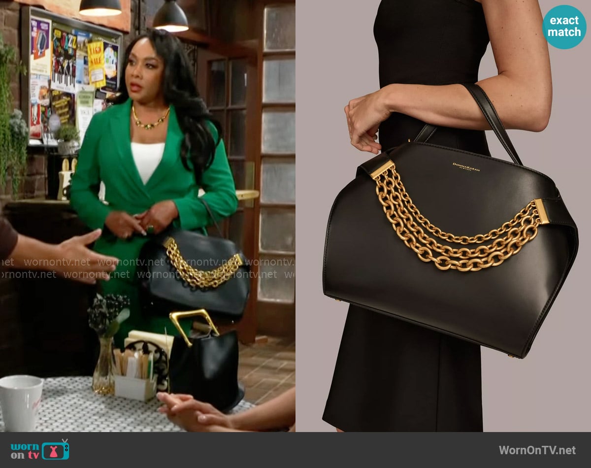 Donna Karan Plandome Chain Top Handle Leather Satchel worn by Stephanie (Vivica A. Fox) on The Young and the Restless
