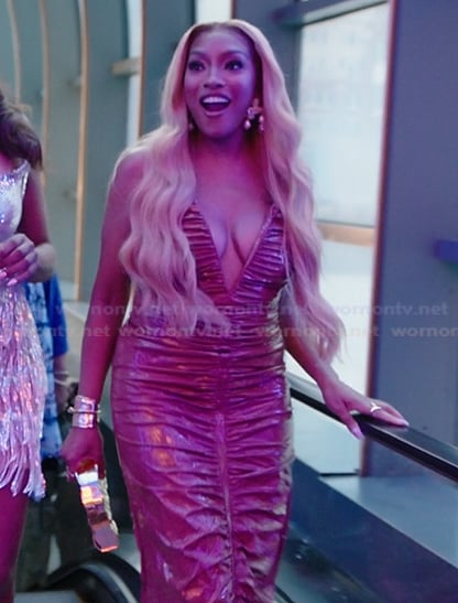 Drew’s leather ruched dress on The Real Housewives of Atlanta