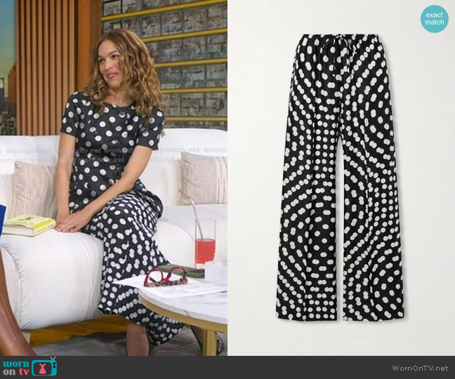 Dries van Noten Puvis Polka-dot Satin Straight-leg Pants worn by Cleo Wade on Good Morning America