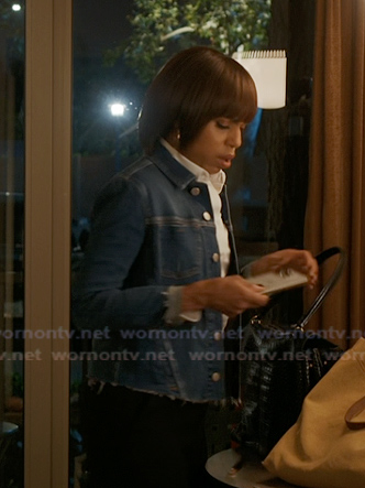Eleanor’s distressed denim jacket on Imperfect Women