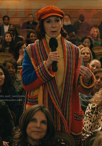 Elsbeth’s multicolored cardigan on Elsbeth