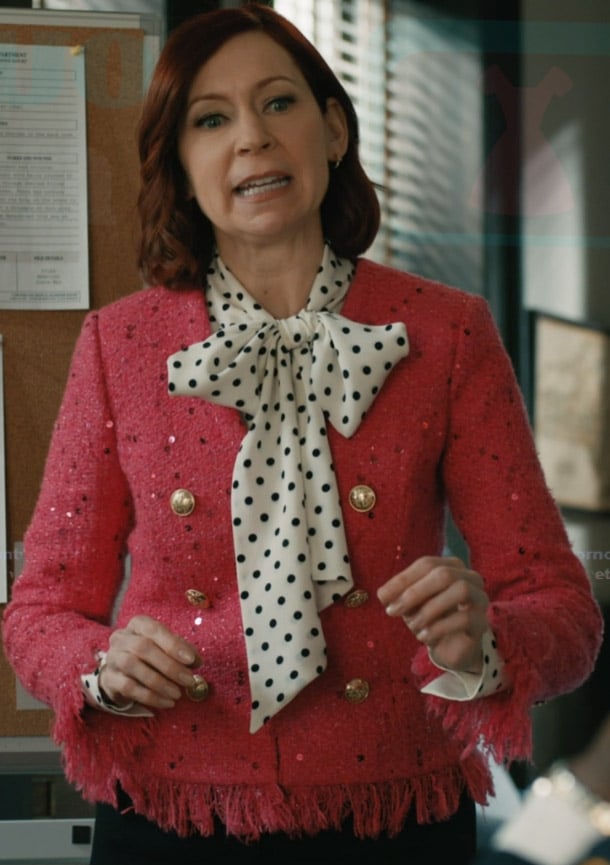 Elsbeth’s pink tweed cardigan on Elsbeth