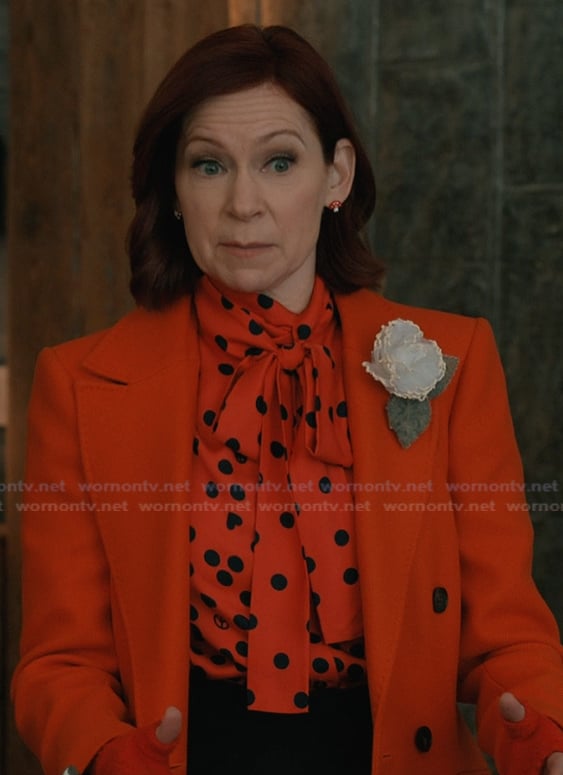 Elsbeth’s red polka dot print tie neck blouse on Elsbeth