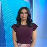 Emilie’s purple ruffle sleeve top and swirl print skirt on Today