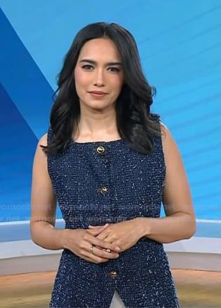 Emilie’s indigo blue tweed vest on Today