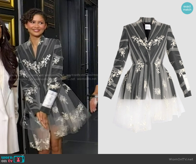 Erdem Embroidered Tulle Single Breasted Fitted Blazer worn by Zendaya on Good Morning America