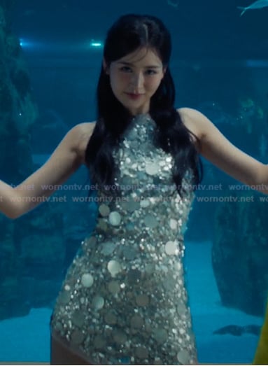 Eunice’s sequin halter mini dress on XO Kitty