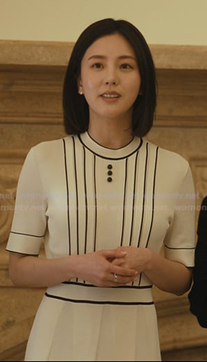 Eunice’s white contrast trim knit dress on Beef