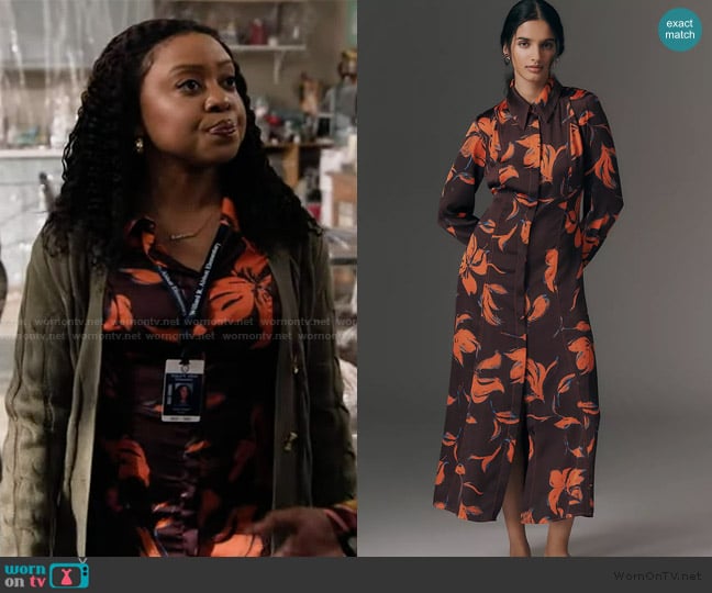 Exquise Long-Sleeve Satin Shirt Dress worn by Janine Teagues (Quinta Brunson) on Abbott Elementary