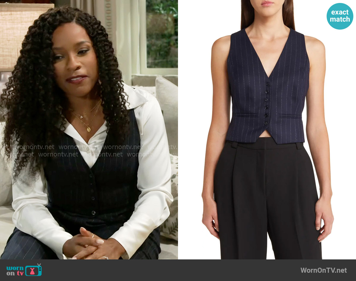 Favorite Daughter The Favorite Pinstripe Vest worn by Naomi Hamilton Hawthorne (Arielle Prepetit) on Beyond the Gates