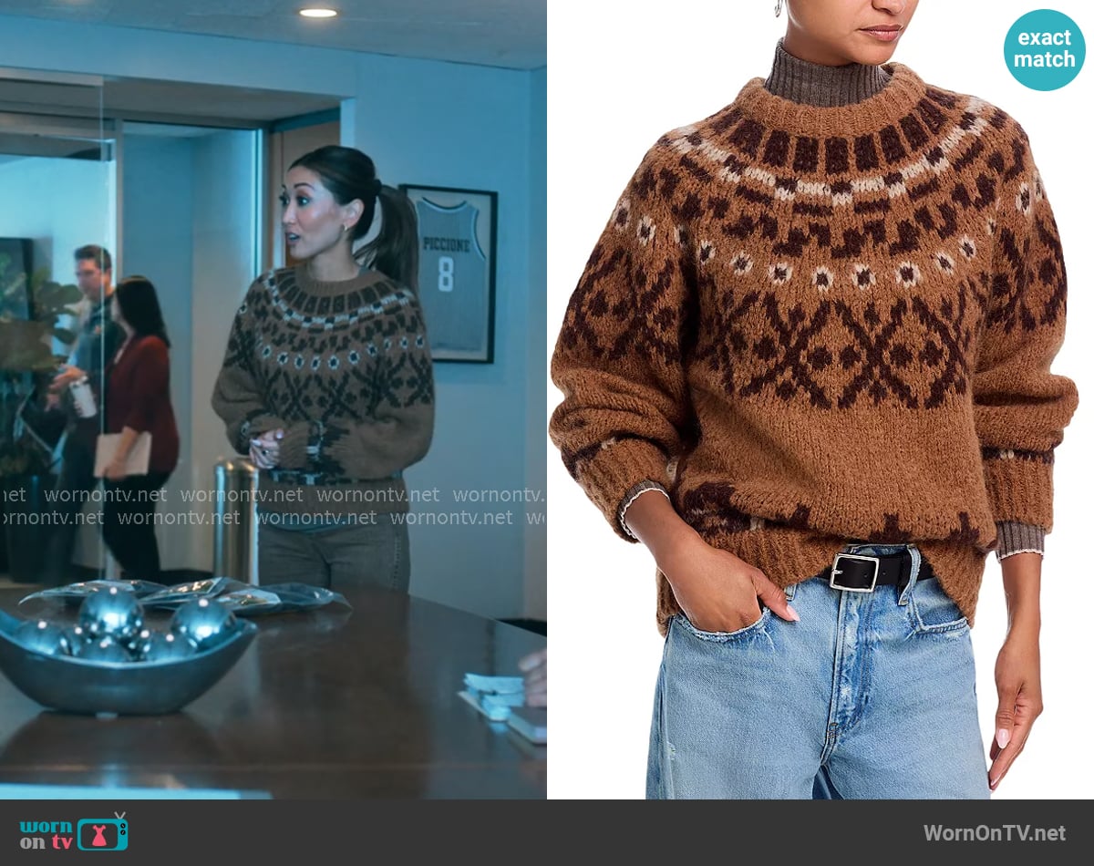 Frame Fair Isle Alpaca Blend Sweater in Camel Multi worn by Ali Lee (Brenda Song) on Running Point