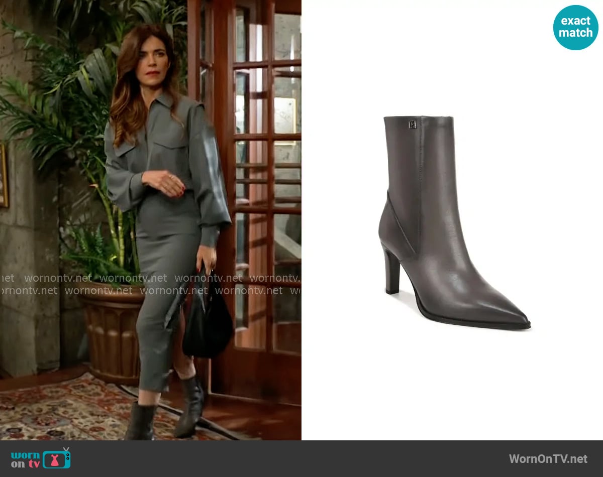 Franco Sarto Appia Bootie in Graphite worn by Victoria Newman (Amelia Heinle) on The Young and the Restless