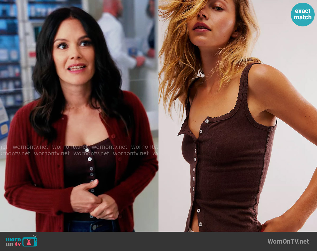 Free People End Game Pointelle Tank in Shaved Chocolate worn by Charlie (Rachel Bilson) on Scrubs